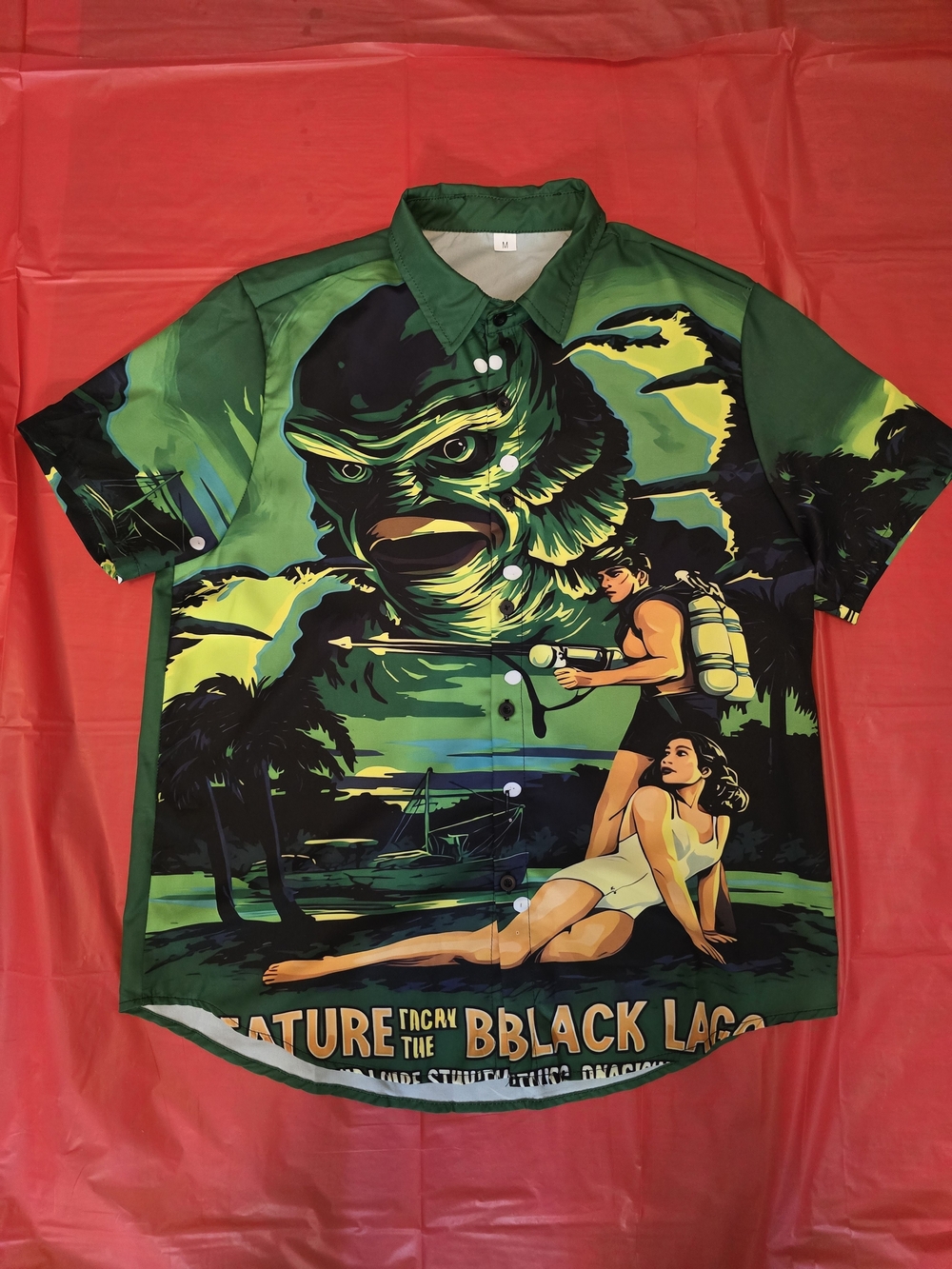 Green Graphic Short-Sleeve Button-Down Shirt